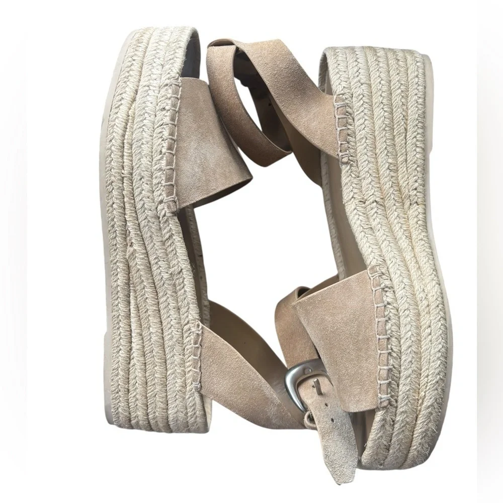 Vince Belisa Platform Espadrilles Dune Tan Suede Leather Size 10 Open Toe Ankle